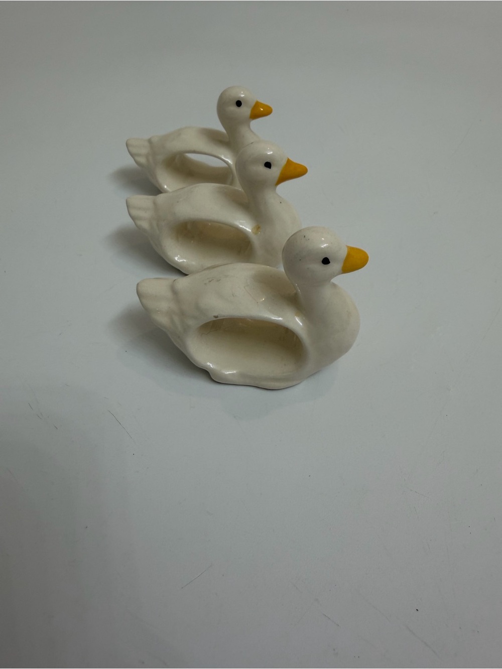Set of 3 Ceramic Duck Napkin Rings White Yellow Cottagecore Table Decor